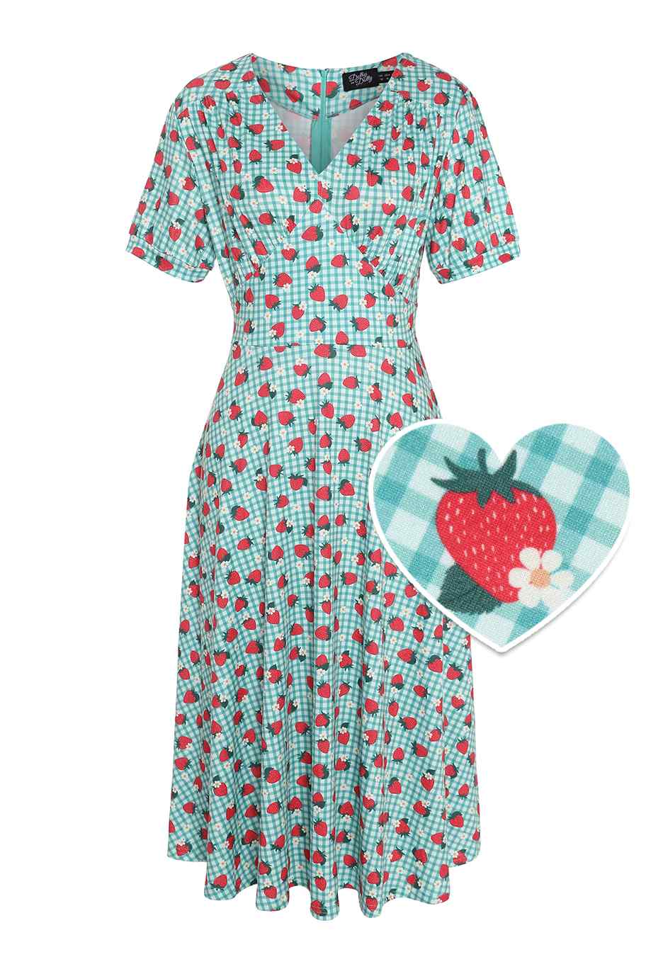 Julia Strawberry Midi Dress In Blue Gingham