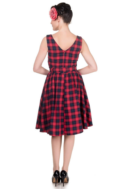 May Stylish V-neck Vintage Swing Dress in Red-Blue