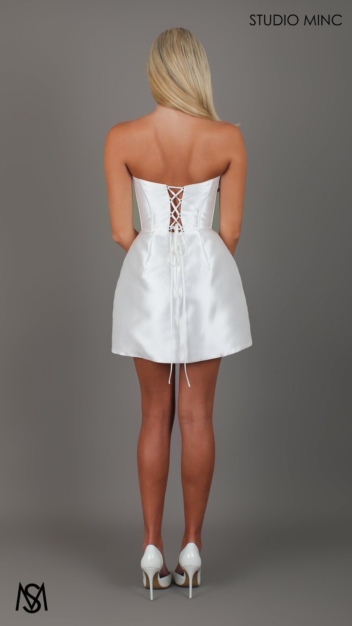 Sugar - Mini Bridal Party Dress | Mikado satin strapless corset pearl detail