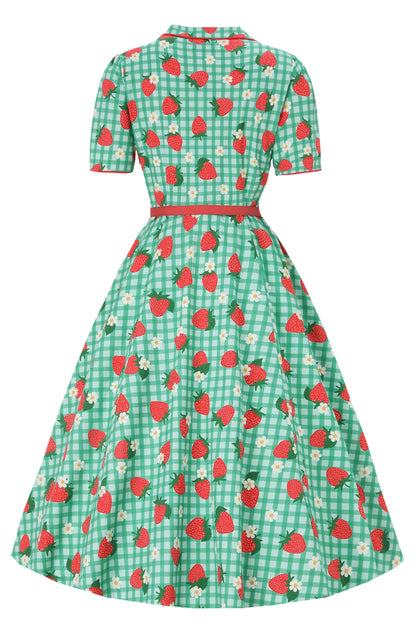 Mabel Strawberry Gingham Midi Shirt Dress