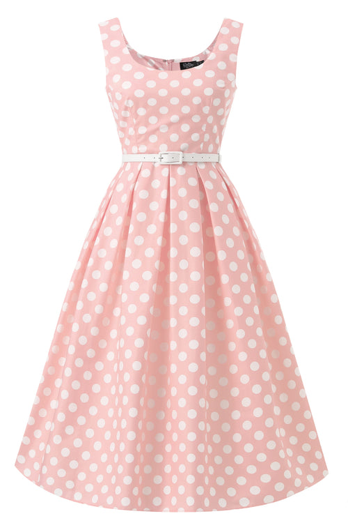 Ophelia Light Pink Polka Dot Midi Dress