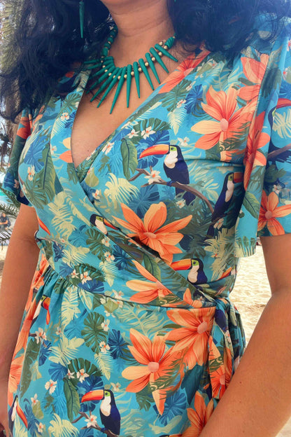Isla Tiki Toucan Maxi Wrap Dress