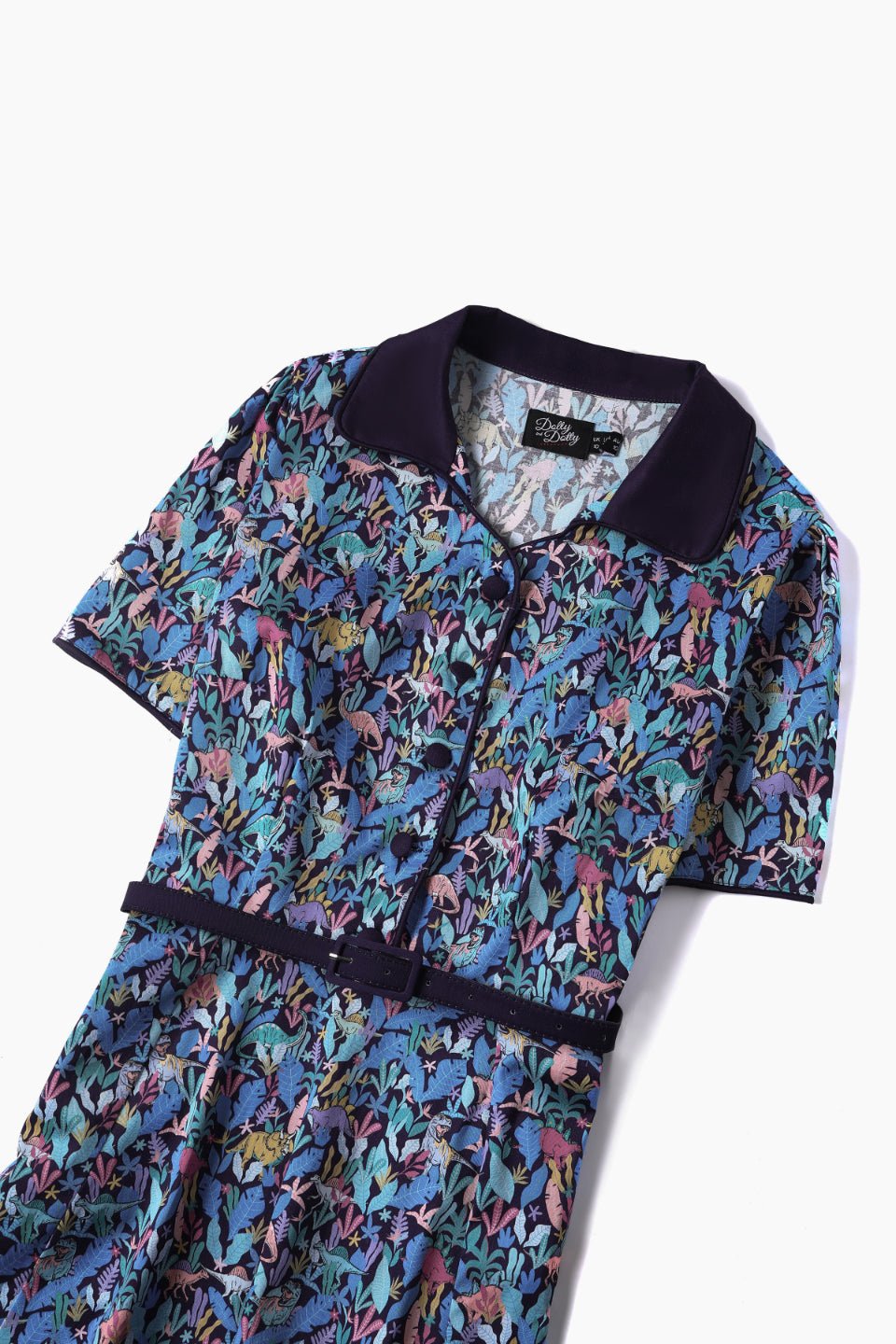 Penelope Dinosaur Shirt Dress in Navy Blue