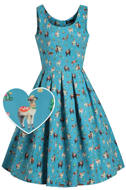 Amanda Turquoise Llama Swing Dress
