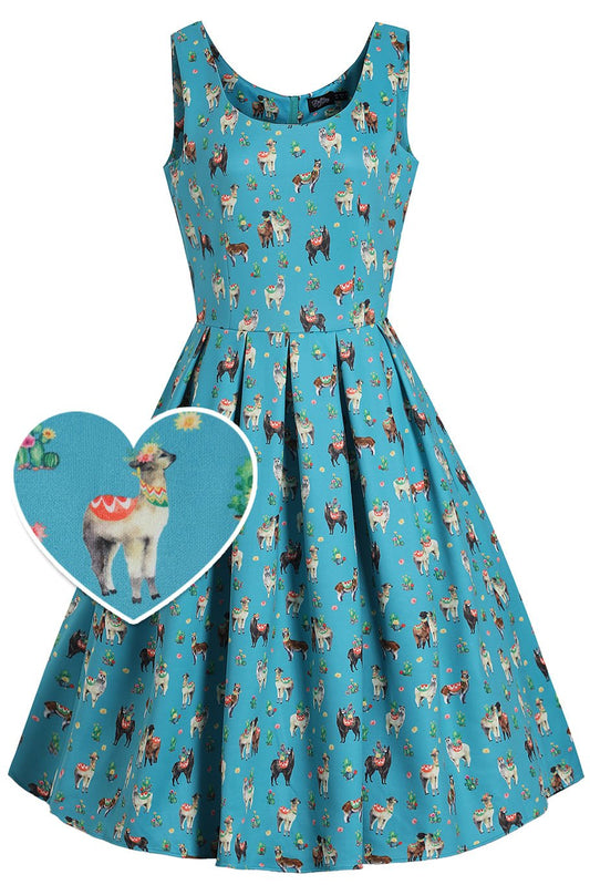 Amanda Turquoise Llama Swing Dress