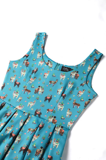 Amanda Turquoise Llama Swing Dress