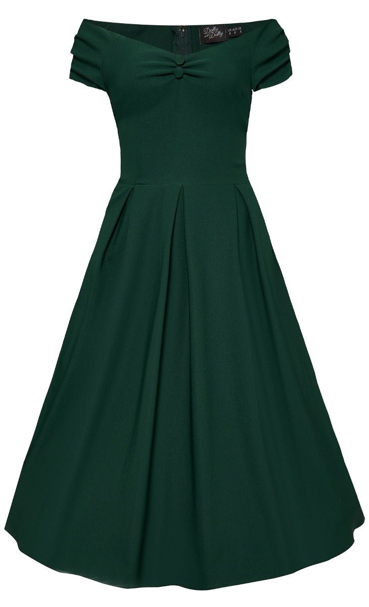 Lily Classic Off The Shoulder 50s Evening Dress in Green Blue