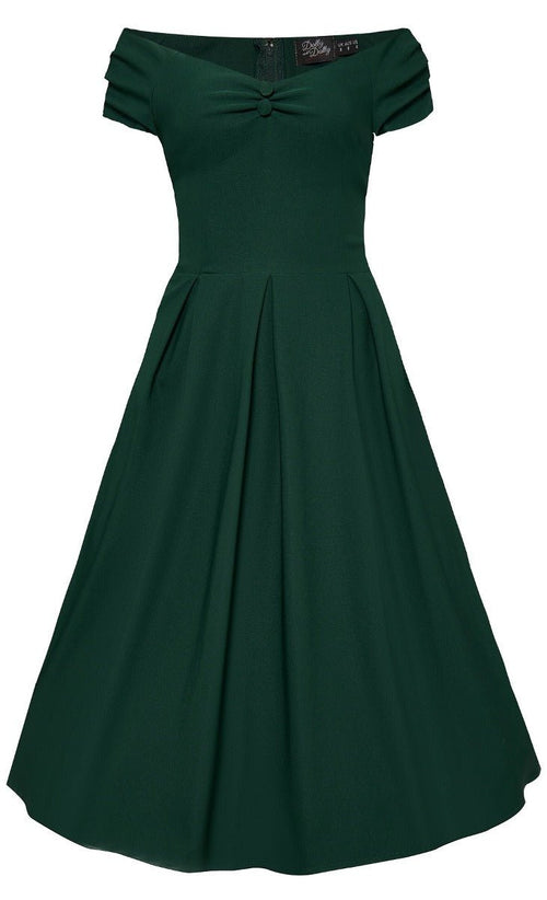 Lily Classic Off The Shoulder 50s Evening Dress in Green Blue