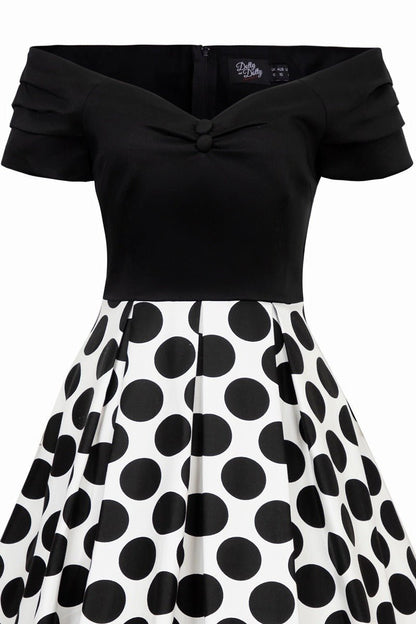 Lily Off Shoulder Monochrome Polka Dot Dress