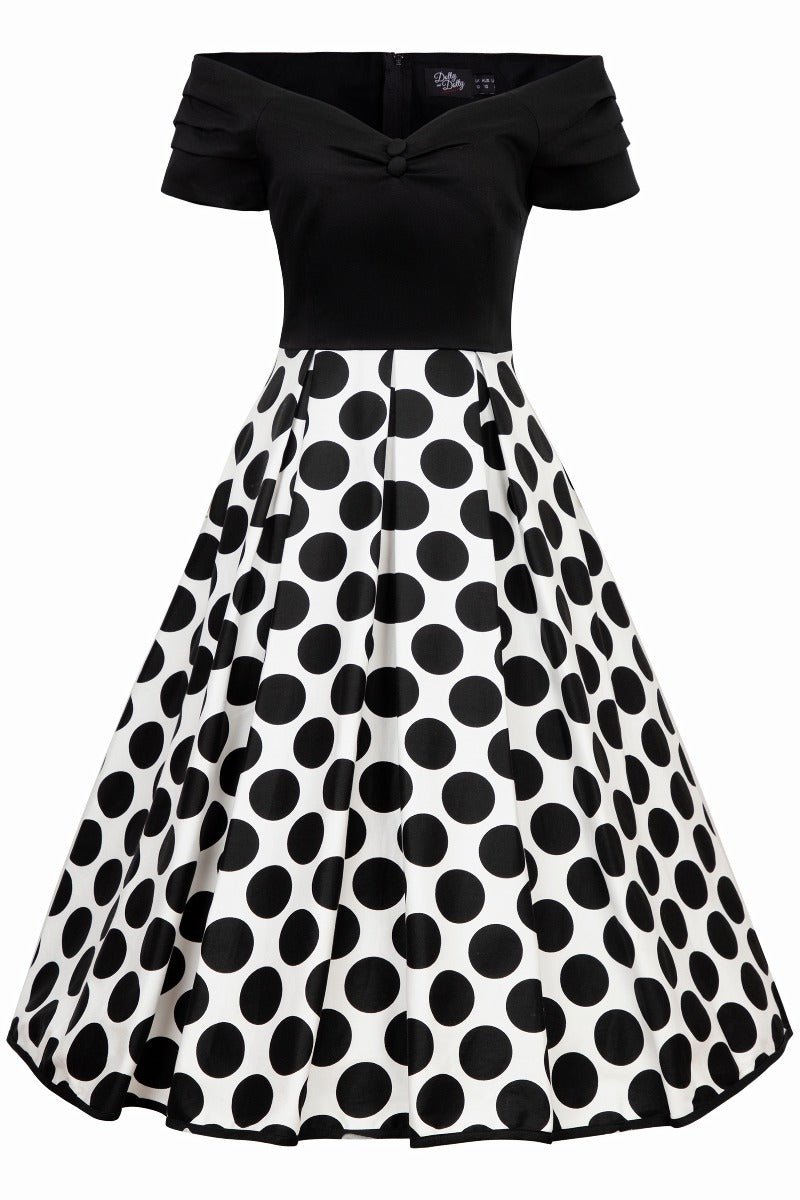 Lily Off Shoulder Monochrome Polka Dot Dress