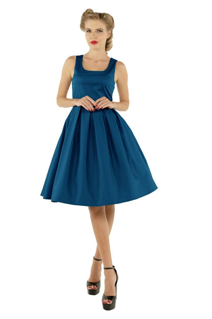 Amanda Scoop Neck Swing Dress in Peacock Blue
