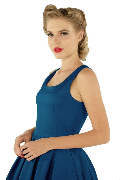 Amanda Scoop Neck Swing Dress in Peacock Blue