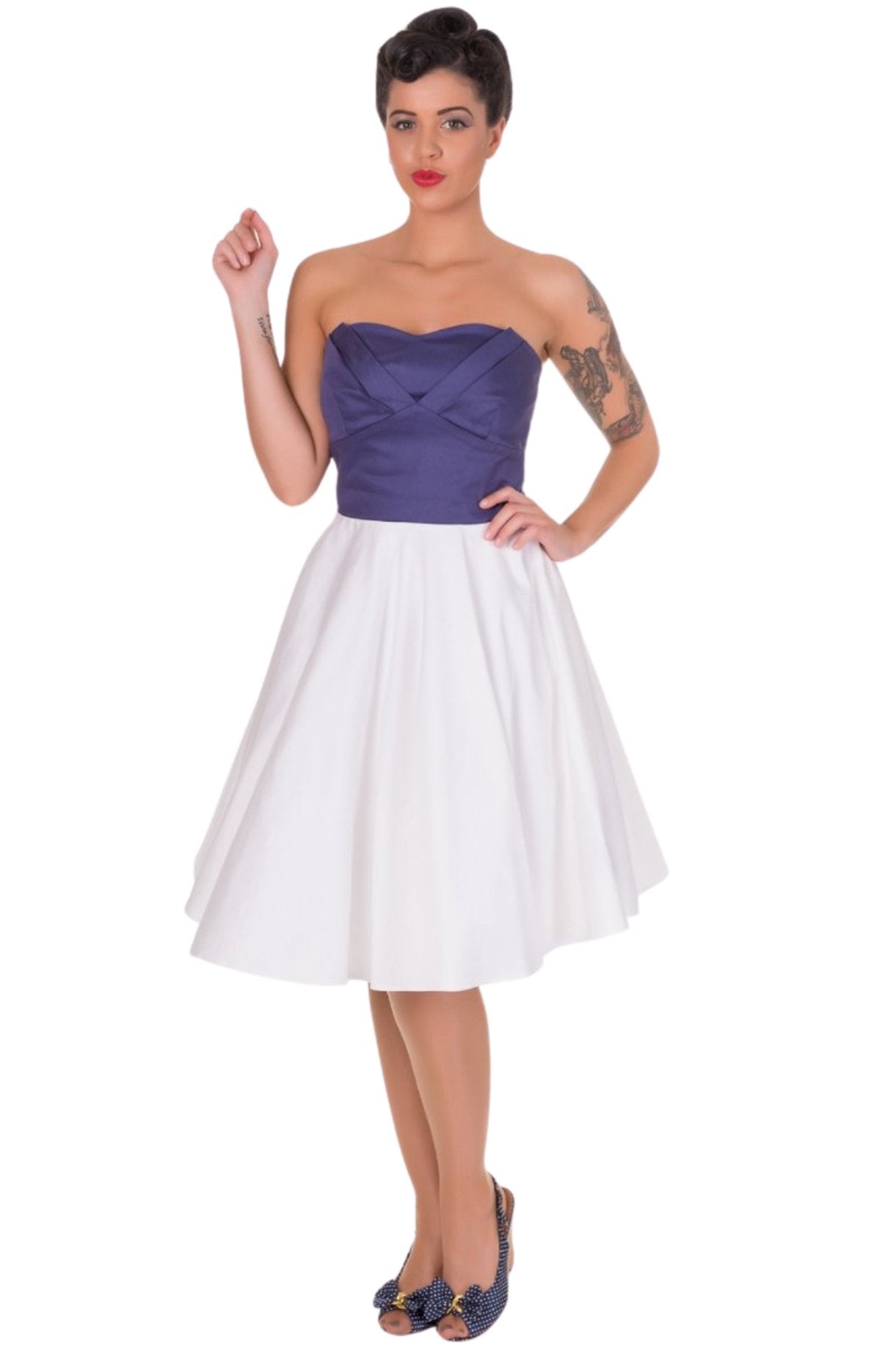 Melissa Embroidered Anchor Vintage Inspired Dress in Navy Blue-White
