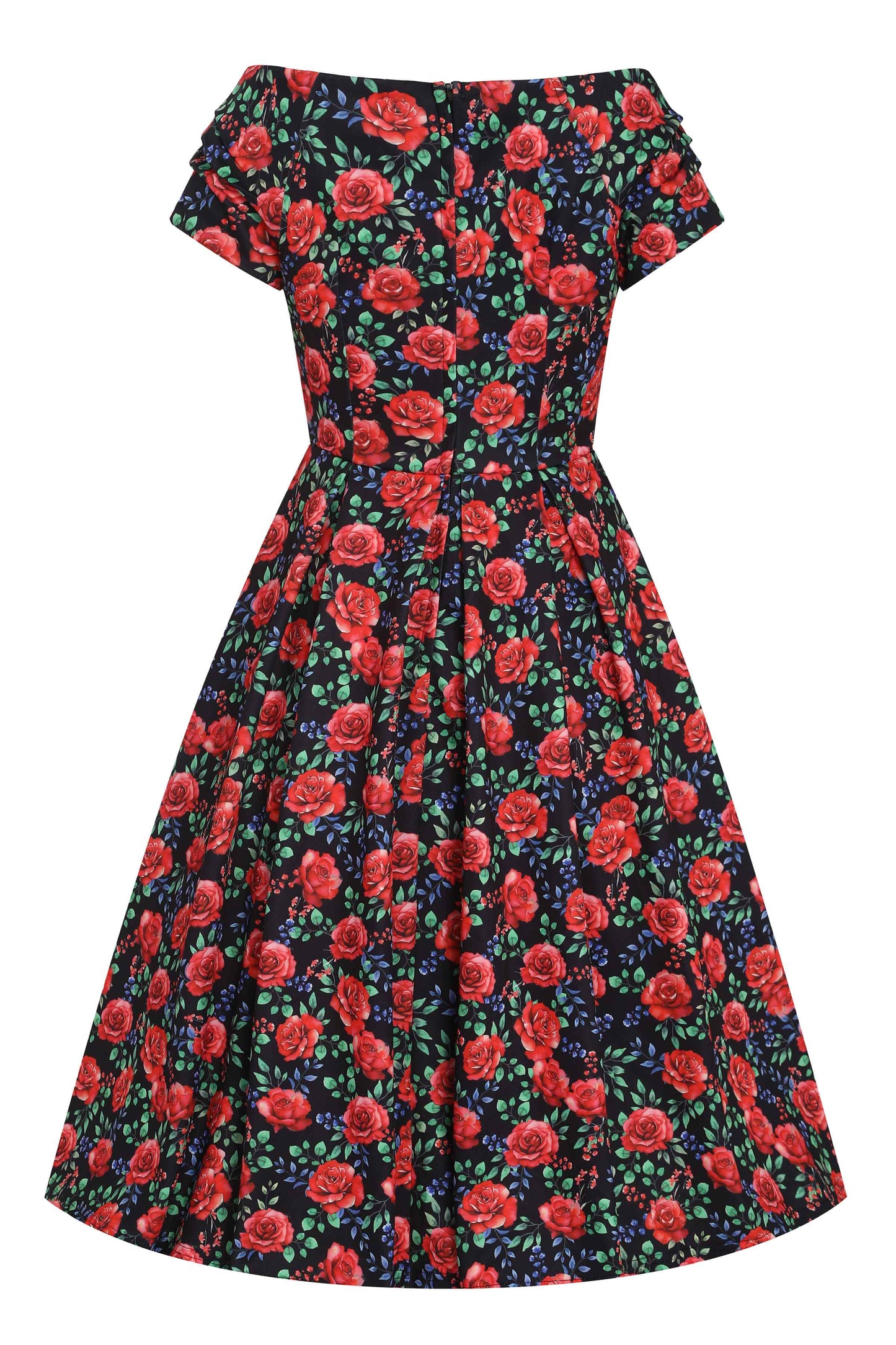Lily Vintage Red Rose Off Shoulder Dress In Black