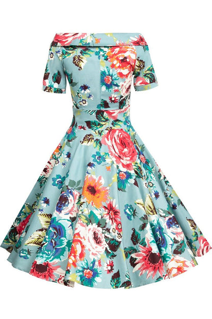 Darlene Blue Floral Swing Dress