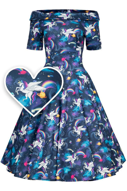 Darlene Blue Unicorn Swing Dress