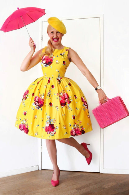 Annie Yellow Floral Swing Dress
