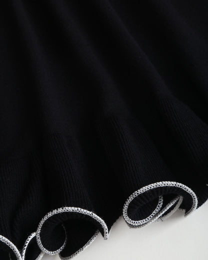 Black Contrasting Bell Sleeve Knit Sweater Dress