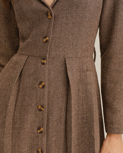 Brown A-Line Pleated Midi Dress