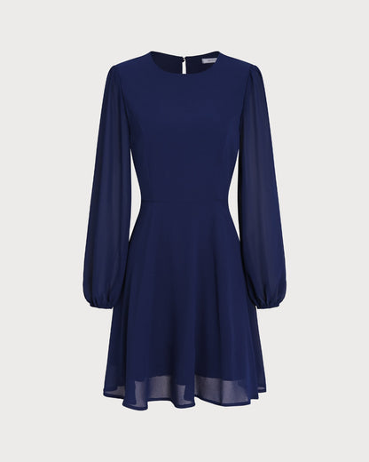Blue Chiffon Backless A-Line Mini Dress