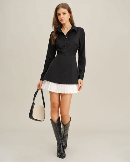 Black Contrasting A-Line Mini Dress