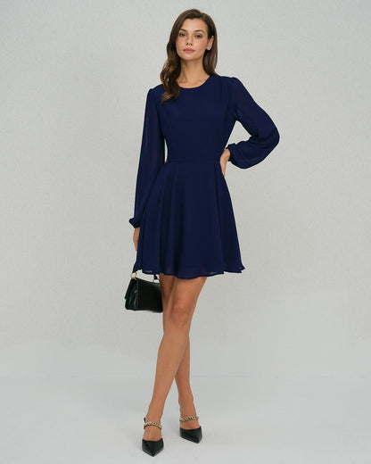 Blue Chiffon Backless A-Line Mini Dress