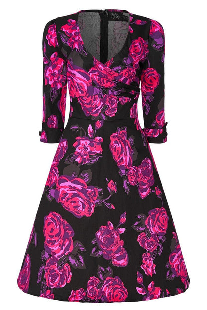 Katherine Black Pink Floral Swing Dress