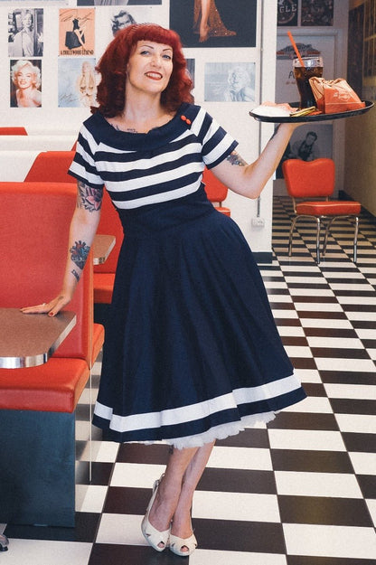 Darlene Nautical Navy & White Striped Swing Dress