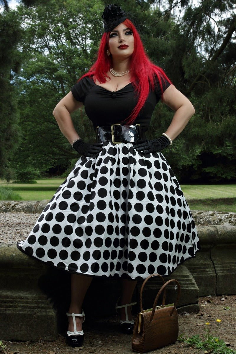 Lily Off Shoulder Monochrome Polka Dot Dress
