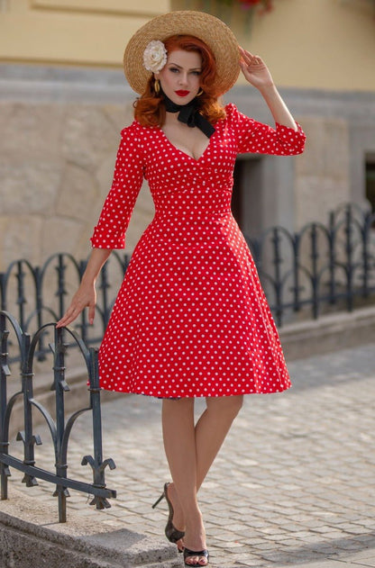 Katherine Red Polka Dot Swing Dress